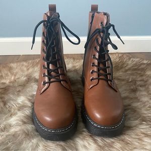 BRAND NEW VEGAN LEATHER LACE UP BOOTS